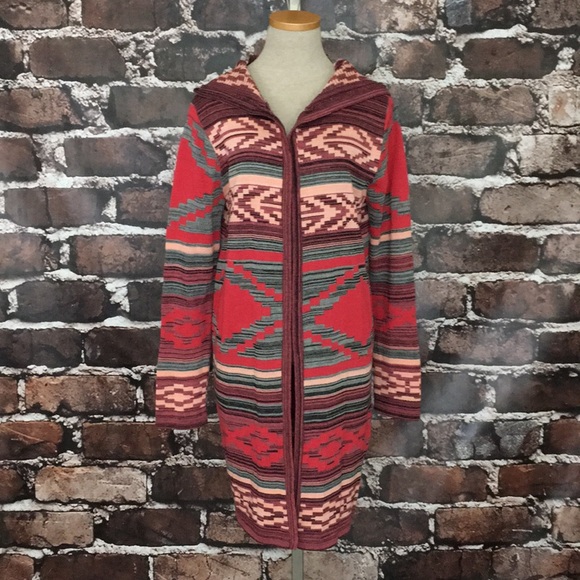CENY Sweaters - CENY long duster cardigan sweater hood medium pink